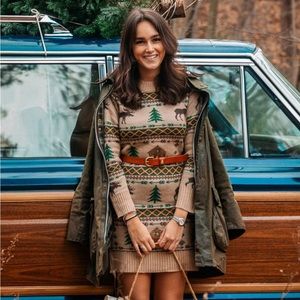 Kiel James Patrick cozy cabin moose sweater dress NWT medium